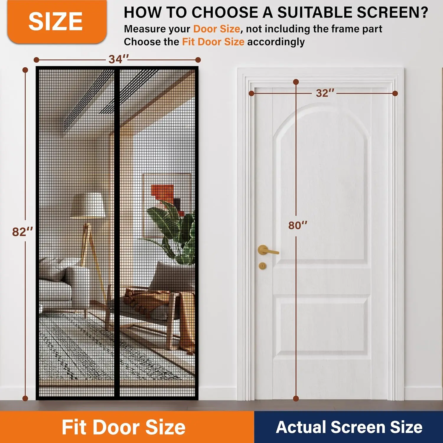 Magnetic Screen Door，Fiberglass Screen Door Mesh -（32x80 Inch Fiberglass，Keep Bugs Out, Heavy-Duty Mesh Curtain,Pet and Ki