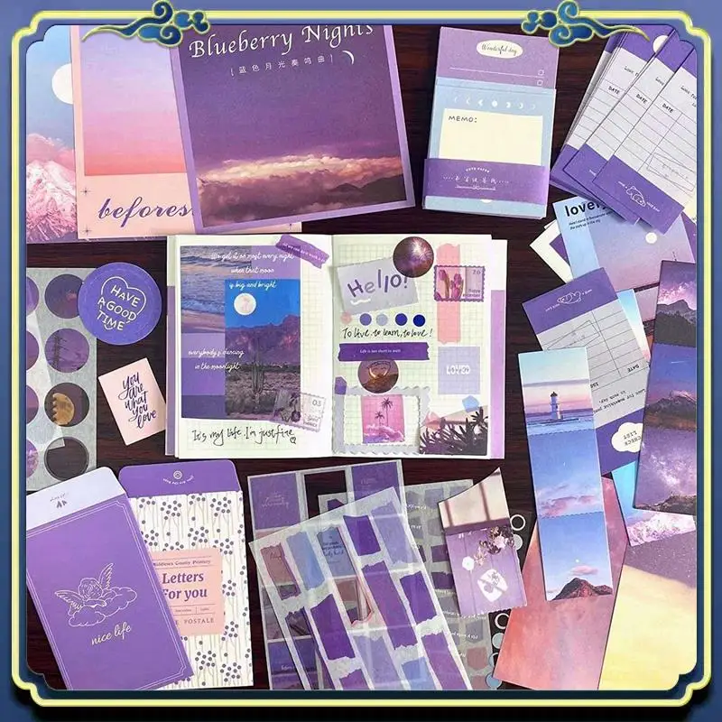 

Portable 696 PCS Vintage Scrapbook Kit,Scrapbooking Supplies Kit, Junk Journal Supplies Kit With A6 Grid Notebook(Moonlight)