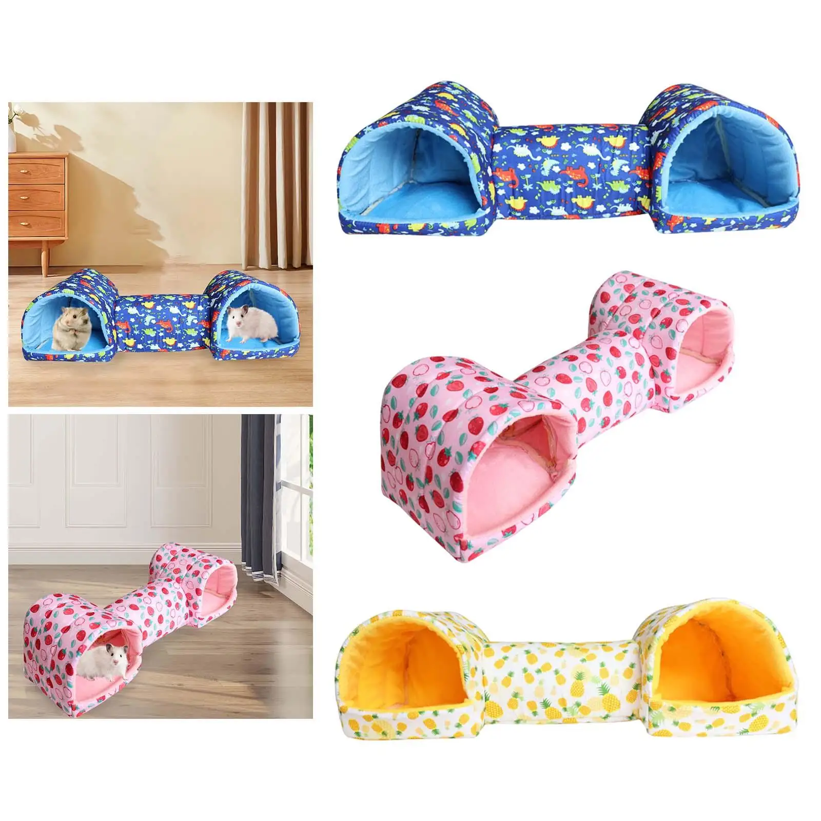 Guinea Pig Tunnel and Bed Entertainment Cage Accessories Corner Tunnel Sleeping Hamster Hideout for Mice Chinchilla Small Pets