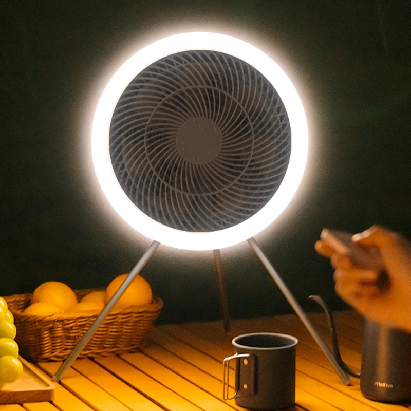 

Portable Tripod Camping Electric Fan Outdoor Wireless Rechargeable Fan LED Ceiling Fan with Light and Remote Control