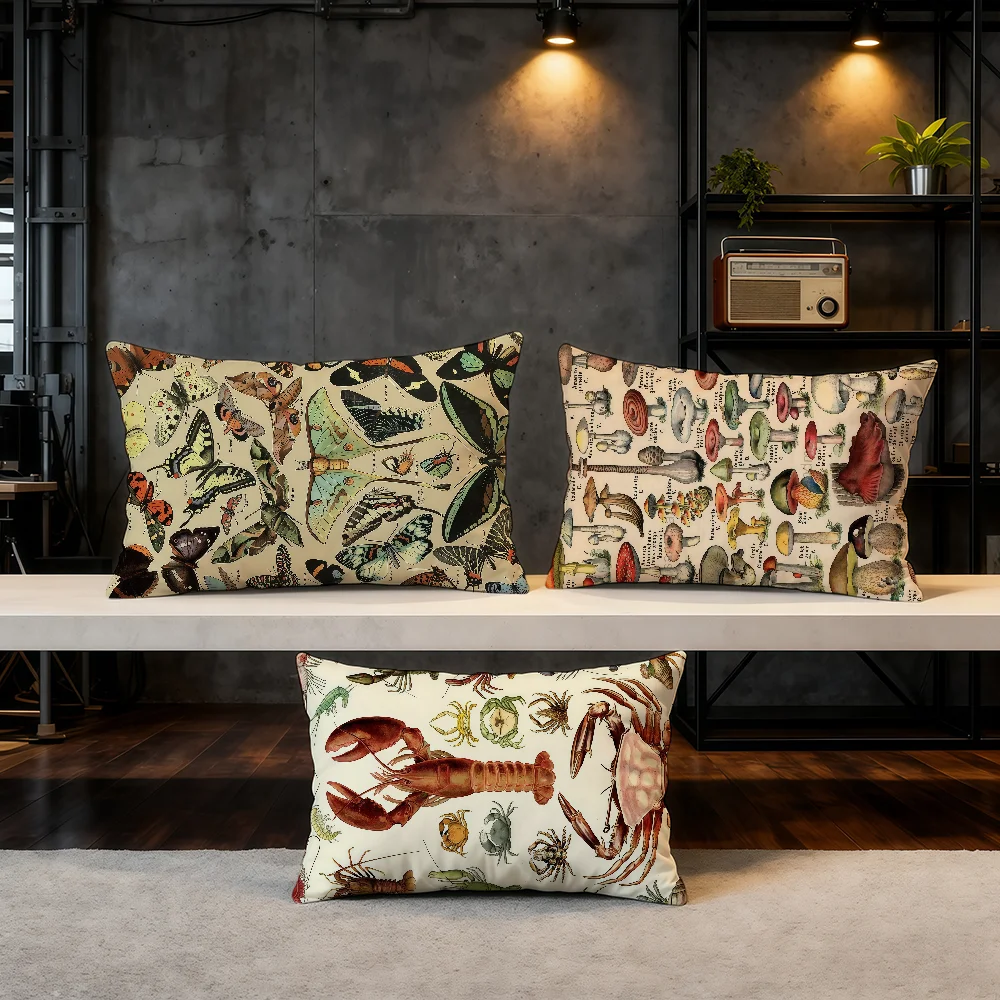 Vintage Mushroom Animal Art Painting cushion cover Hit Product Home Sofa living Room Double-sided Soft Decorative Pillow Cover