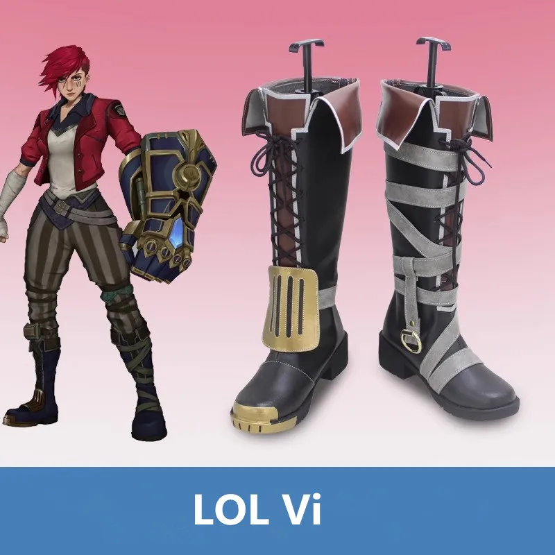 

Arcane Vi LOL Cosplay Costume Shoes Handmade Faux Leather Boots