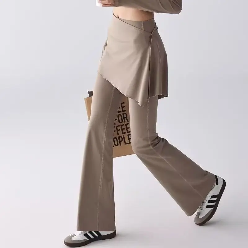 

Цельные брюки для йоги для женщин, новые осенние брюки с высокой талией и подъемом бедер, тренировки пилатеса, слегка расклешенные брюки для фитнеса