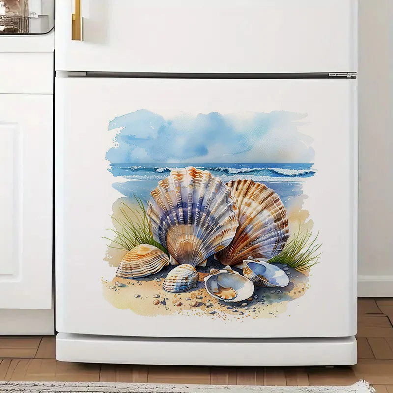 Watercolor Seashells Self-Adhesive Toilet Stickers,Wall Decal Removable, Reusable Vinyl Car Sticker for Bathroom Decor