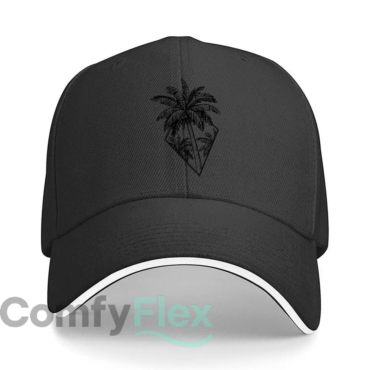 Tropical Palm Tree Diamond Frame Line Art Design Sandwich Baseball Cap Women Unisex Male