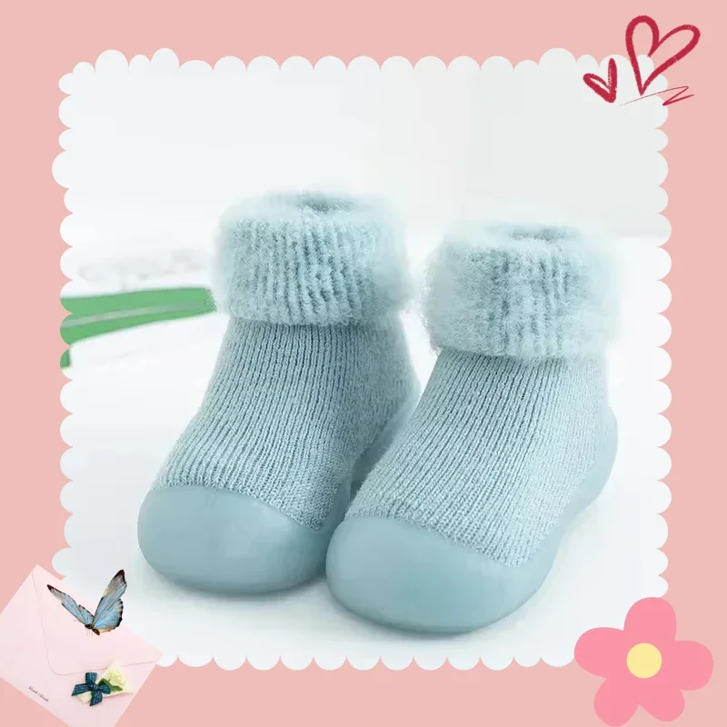 النمط الكلاسيكي لينة وحيد الجوارب أحذية سميكة الدافئة عالية أعلى طفل جديد سميكة حذاء طفل صغير طفل داخلي عدم الانزلاق
