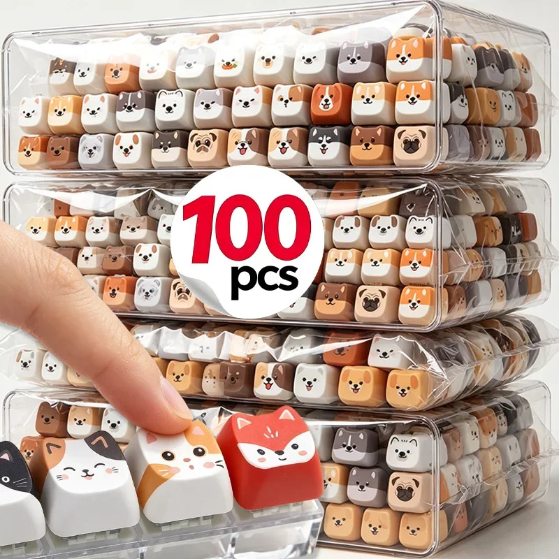 1-100pcs Funny Creative DIY Cute Cat Dog Keycaps Mini Dog Meow Head PBT Keycap for Mechanical Keyboard Keycaps Decompress Gifts