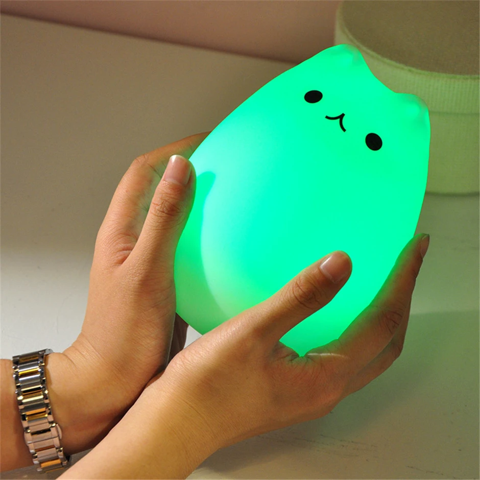 Colorful LED Night Light Animal Cute Cat Silicone Soft Breathing Cartoon Baby Nursery Lamp for Children Kid Gift Dropship