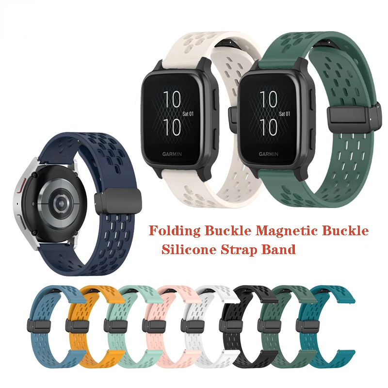 

20mm 22mm Watch Band Magnetic Buckle Silicone Strap For Garmin Venu Sq 2 / Vivoactive 3 4 / Vivomove HR Bracelet