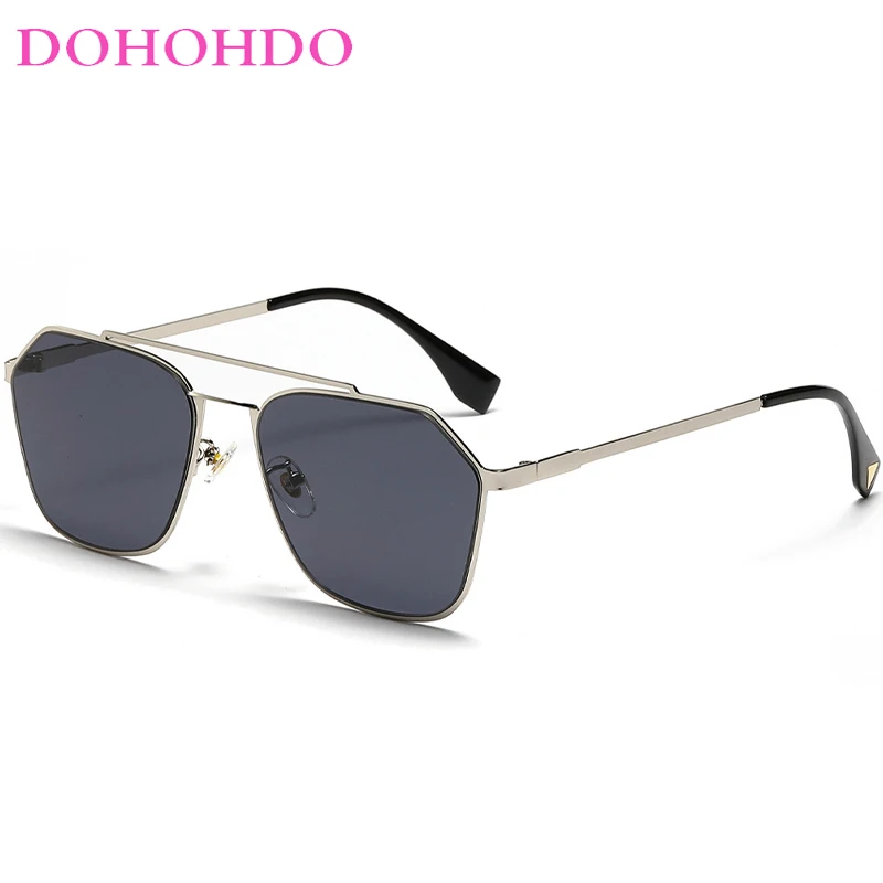 

DOHOHDO Polygonal Square Thin Frame Sunglasses For Men Women Double Beam Fashion Eyewear Pilot Sun Glasses UV400 Metal Shades