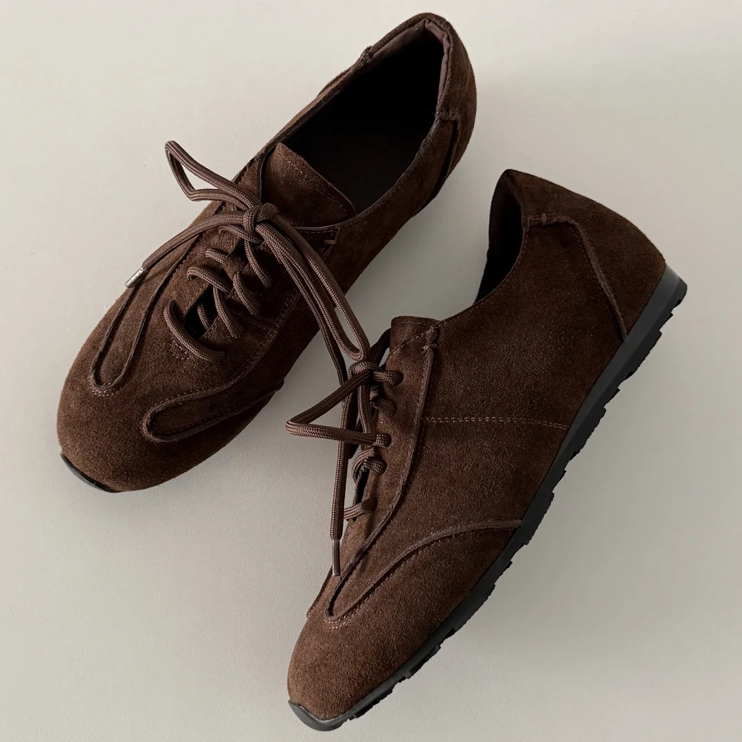 

danxuefei women's natural suede leather round toe lace-up flats sneakers high quality soft comfortable casual daily shoes woman