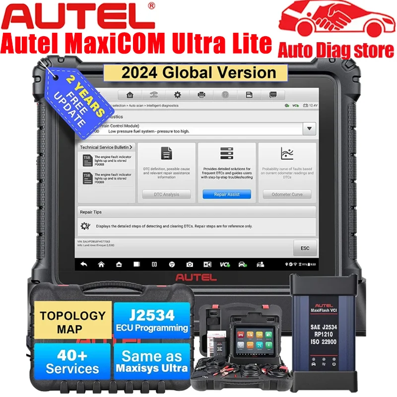 Autel MaxiCOM Ultra Lite Car Diagnostic Tool J2534 ECU Programming Coding Scanner 2 Year Free Update Topology Mapping OTOFIX