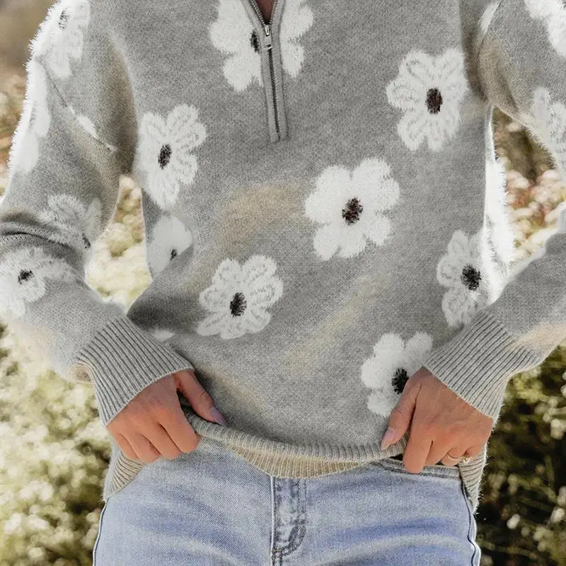 

Женский свитер с цветочным принтом и длинными рукавами, премиум-качество, трикотаж, весенний сезон, модный цветочный дизайн, повседневный стиль
