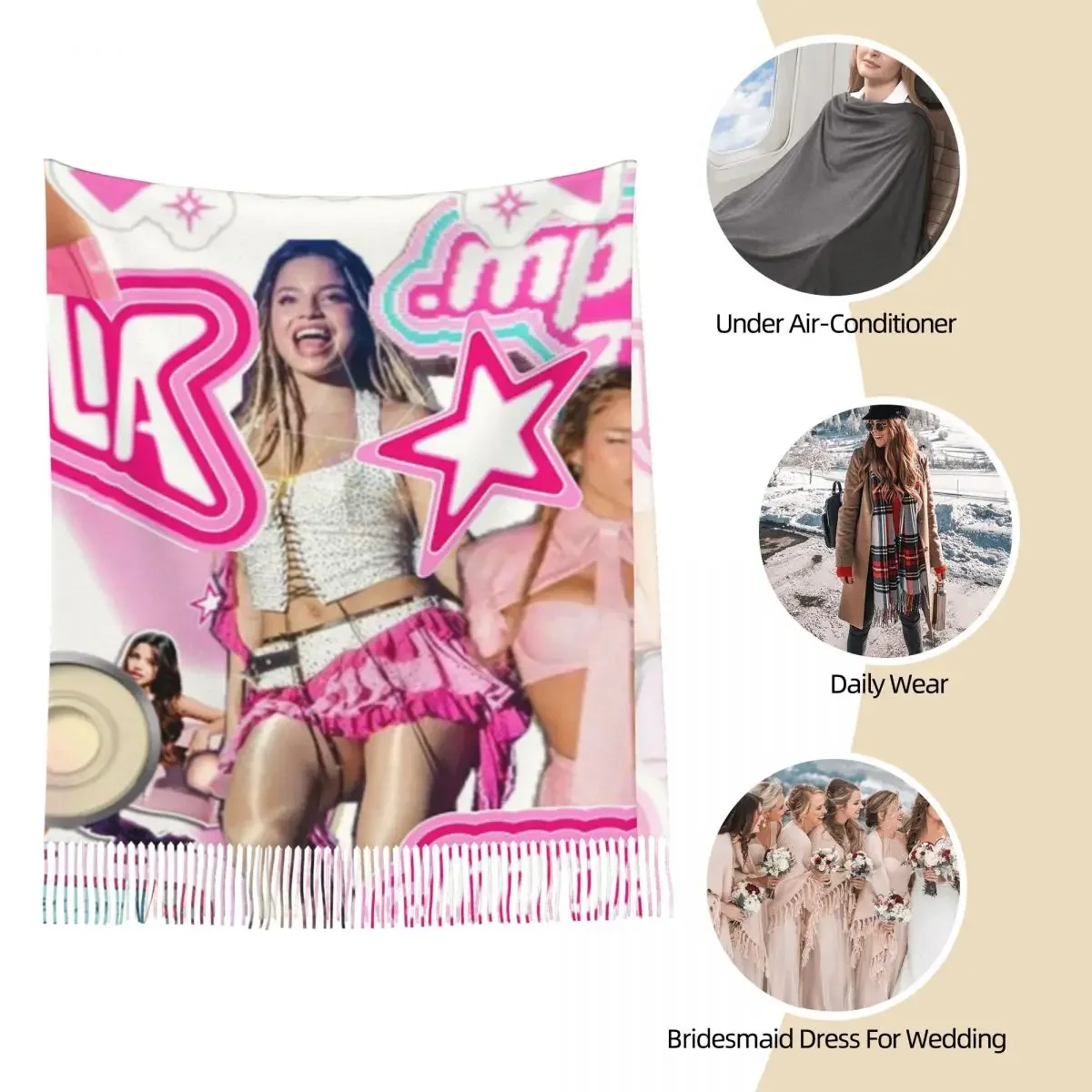 MP3 إميليا Mernes وشاح شرابة الأوشحة النساء شالات دافئة ناعمة ويلتف كبير الخريف الشتاء شال التفاف #3