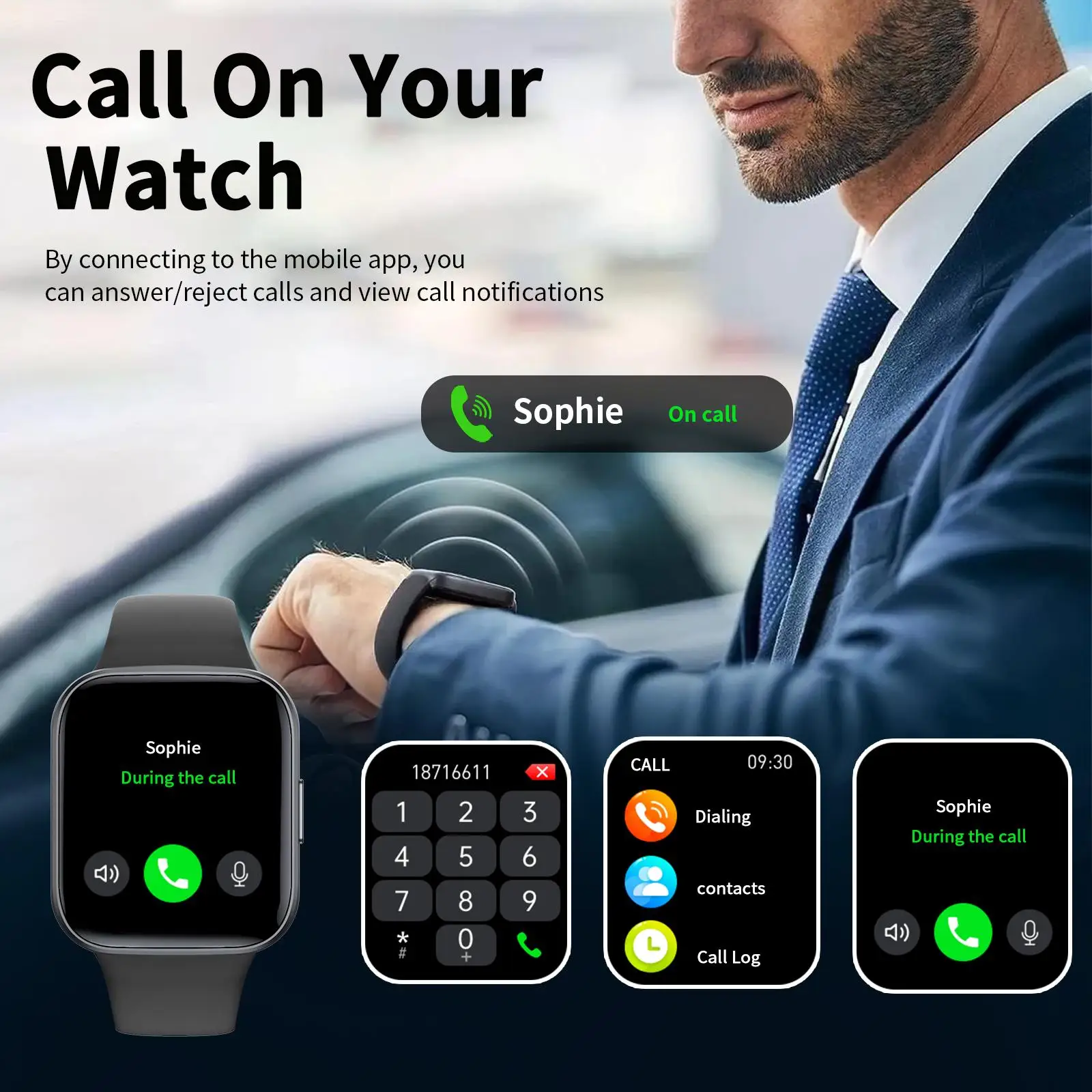 스마트 시계, 통화/메시지 알림, 다양한 스포츠 모드, 맞춤형 배경화면, 스포츠 시계, Android 및 iPhone에 적합