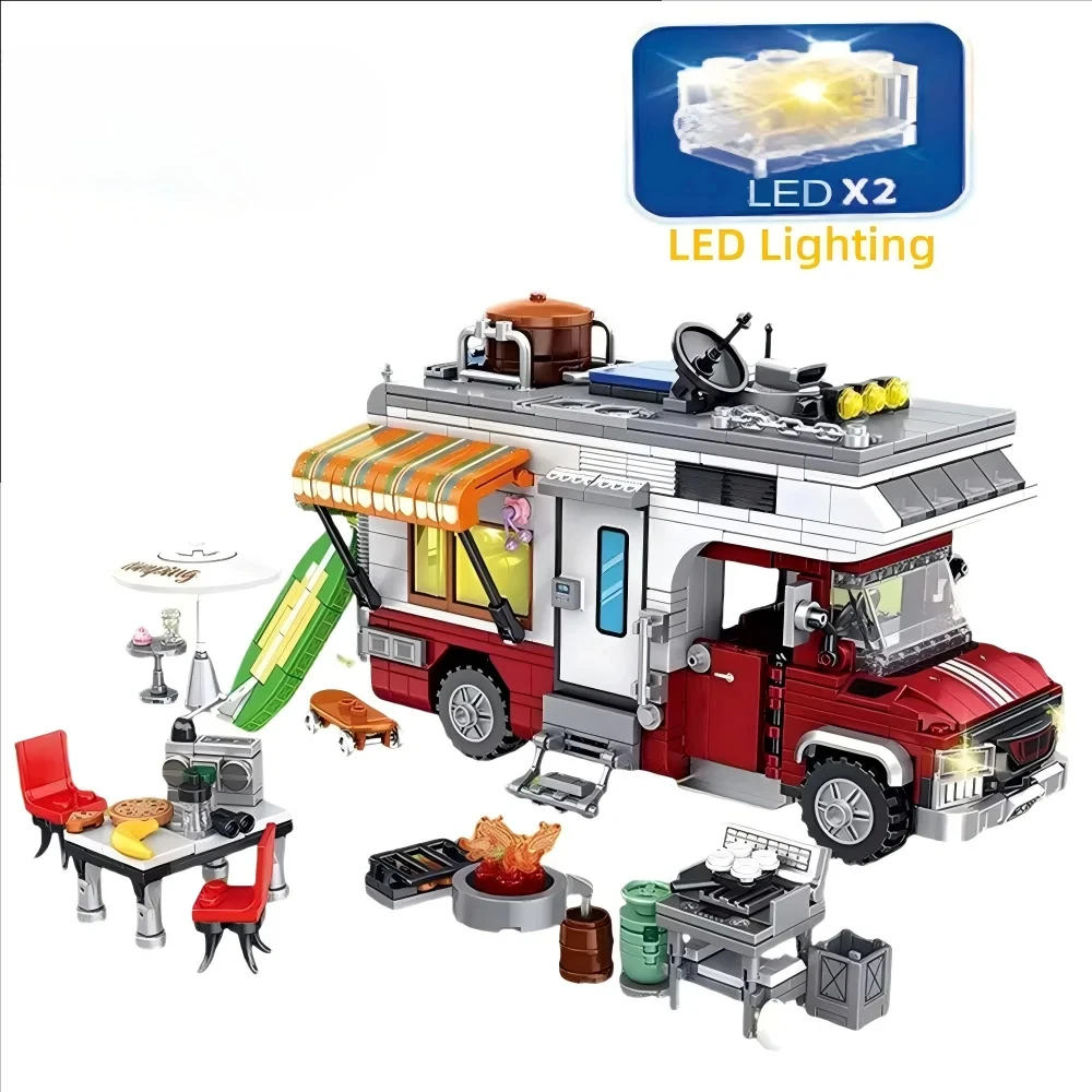MOC Technical Camper-Van Building Blocks Building LED Lighting Model Brick for Teenagers and Adults Christmas/Birthdays DIY Gift