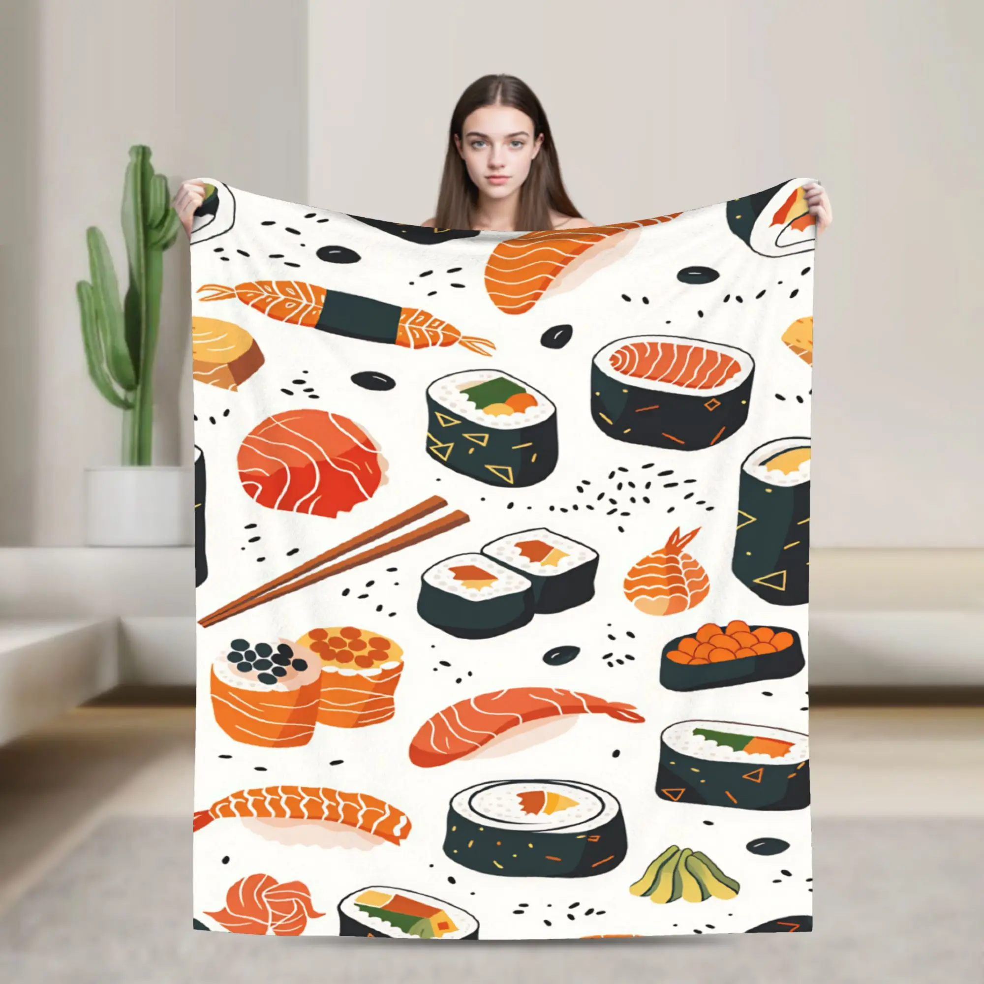 Hand Drawn Style Sushi Blankets Soft Comfy  Throw Blanket Spring Adults Child Living Room Plane Travel Bedspread