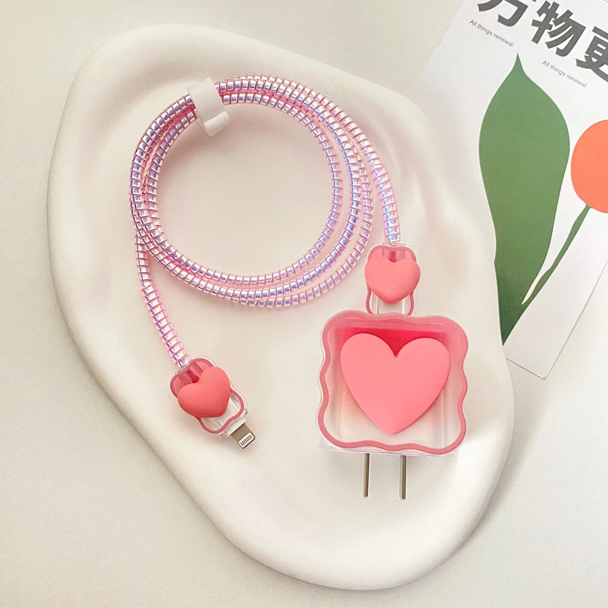 3D Love Heart Charging Protective Case for Apple Charger 18W 20W Charger Protective Cover Cable Winder, Suitable for iPhone 16 15 Power Adapter Sleeve