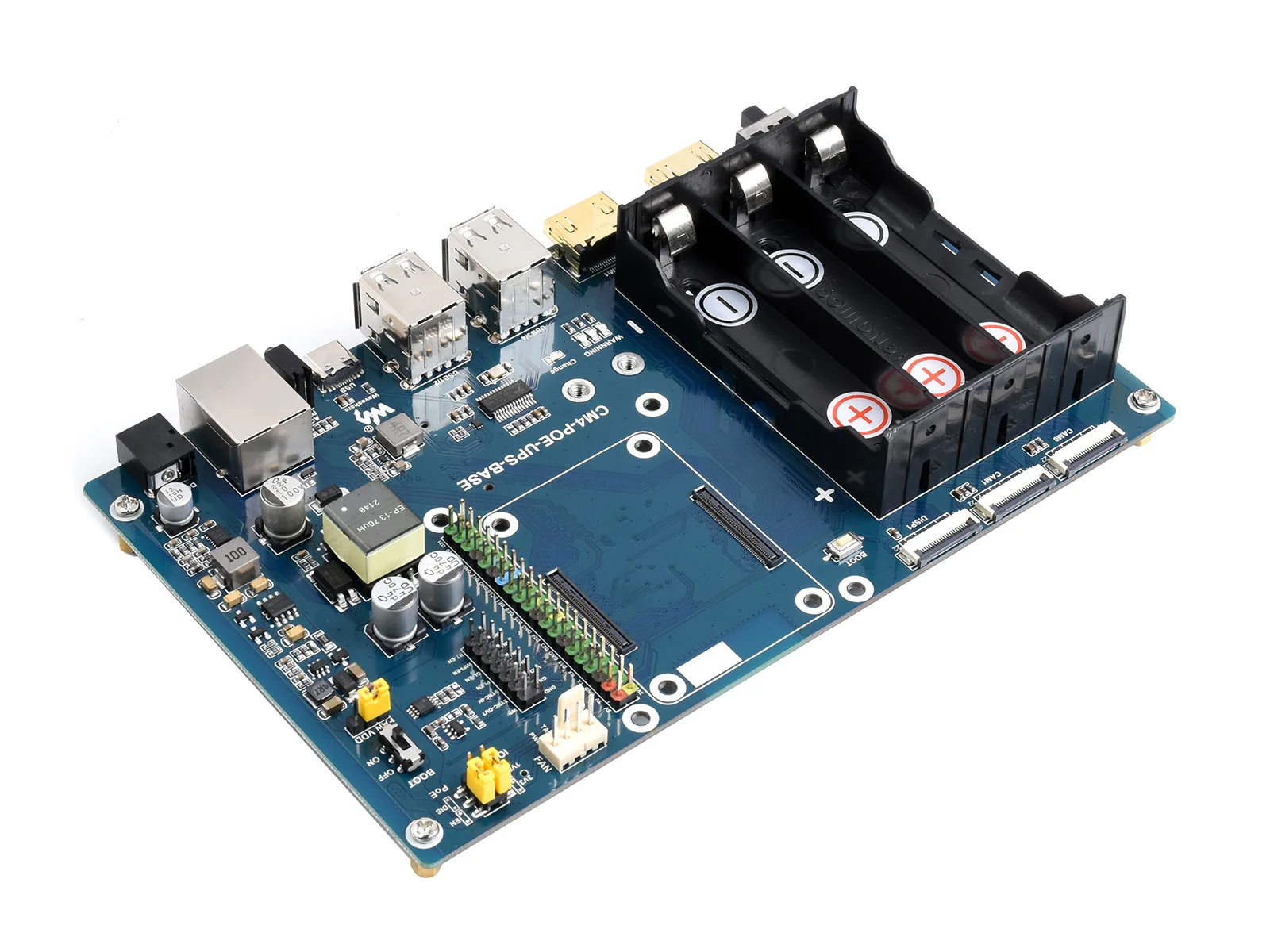 PoE UPS Base Board Designed for Raspberry Pi Compute Module 4, Gigabit Ethernet, Dual , Quad USB2.0