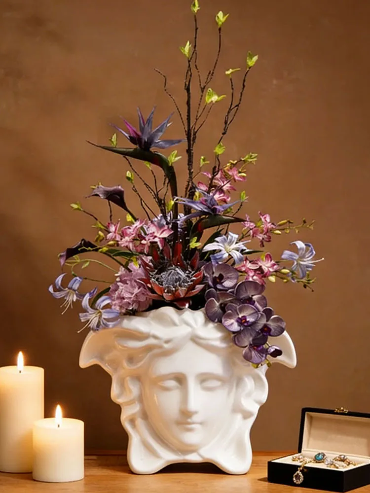Griechischer Blumentopf im Gesichtsdesign für Trockenblumen und Kunstblumen, Dekoration für Wohnzimmer, Schlafzimmer, Geschenk – Detail 4
