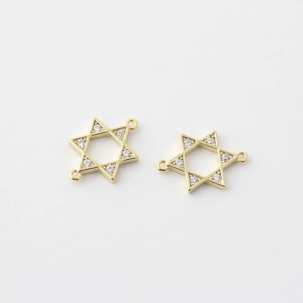 Imagem -04 - Pingente Duplo de Estrela Hexagonal de Zircônia Banhado a Ouro 18k de Latão Personalizado Joias Faça Você Mesmo para Marcação