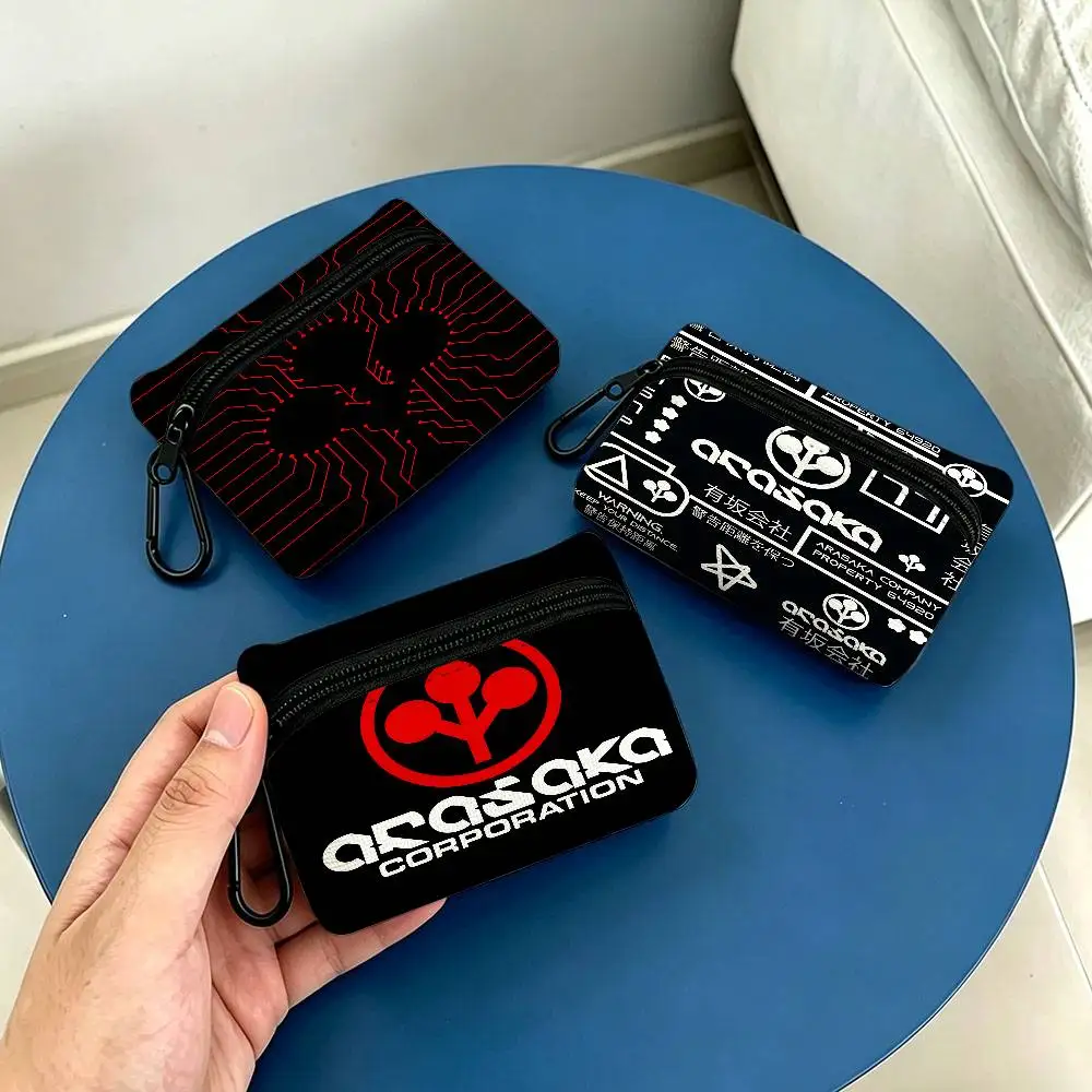 Arasaka Corporation Logo White Oxford Cloth Zipper Coin Purse Lightweight Hanging Key Pouch Card Holder For Daily Use