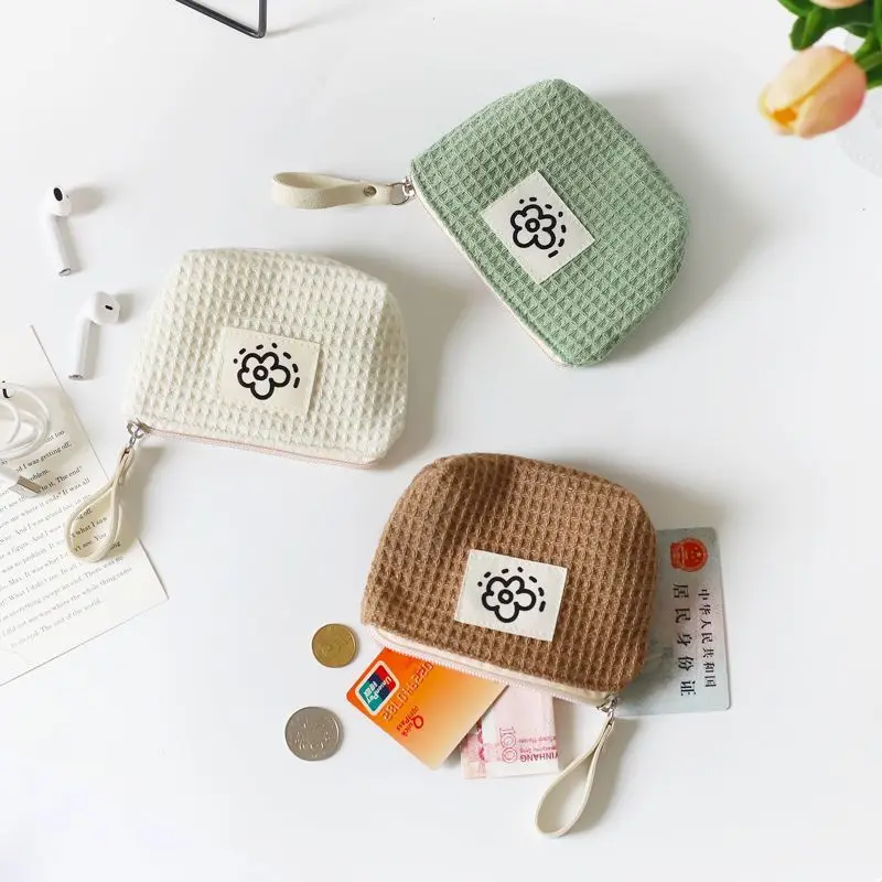 Niedliche kleine Geldbörse mit Blumenmuster und Schlüsselanhänger, kleine Kosmetiktasche, Make-up-Münze, Geld, Karte, Lippenstift, Aufbewahrungstasche, Geldbörse