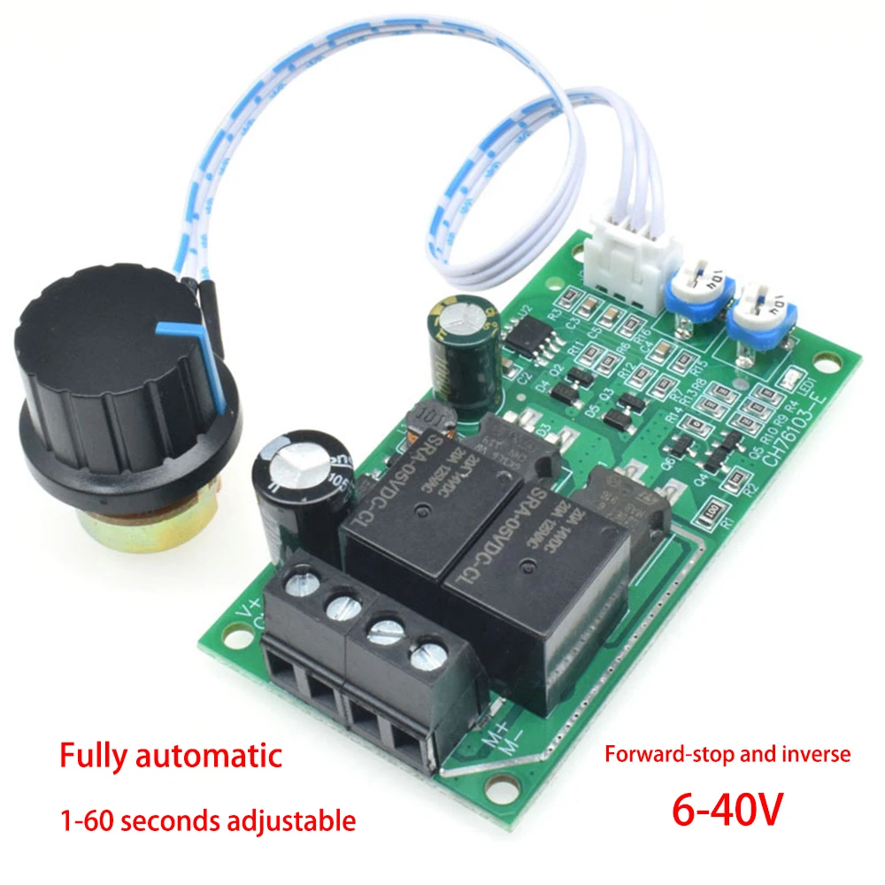 

DC6-40V 5A Motor Forward Reverse Controller Timing Delay Time Cycles Relay Brush Motor Speed Regulator 1-60 Seconds Adjustable