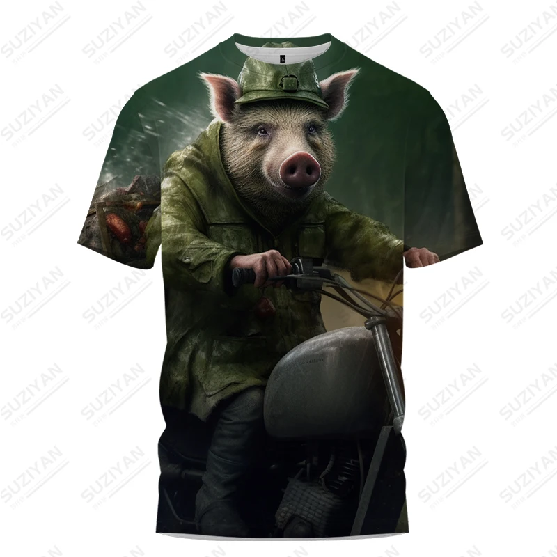 Summer Wild Boar Delivery 3D Printing Pattern T -shirt Men's Fashion  Simple Short -sleeved T -shirt Street Popular T -shirt