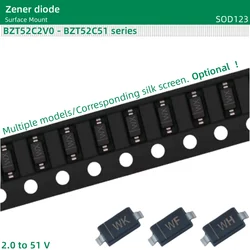 50pcs/lot SMD Zener Diodes SOD-123 BZT52C2V0/2V4/2V7/3V0/3V3/3V6/3V9/4V3/4V7/5V1/5V6/6V2/6V8/7V5/8V2/9V1 Corresponding 2to9.1 V