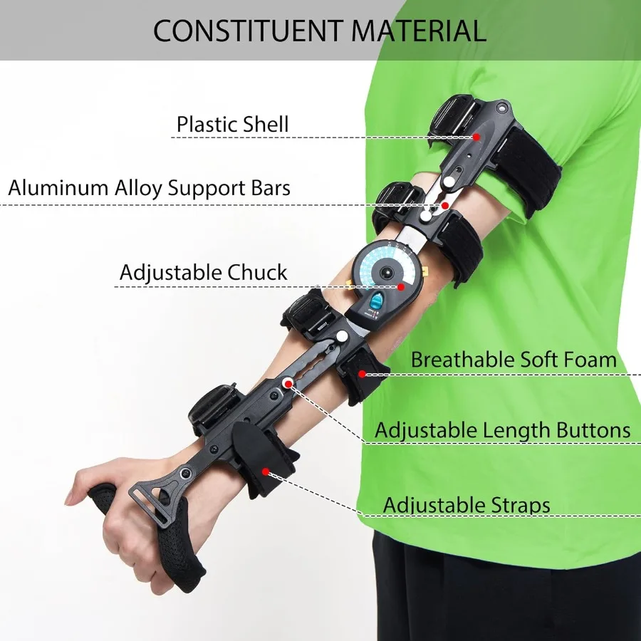 Zawiasowa orteza łokcia z uchwytem ręcznym Regulowana orteza łokcia OP ROM ze stabilizatorem chusty do wsparcia regeneracji po urazach ramienia Afte