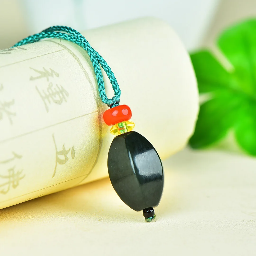 

Натуральный нефритовый кулон из хэтяньского нефрита с сапфировыми бусинами, мужские и женские модели, специальная доставка