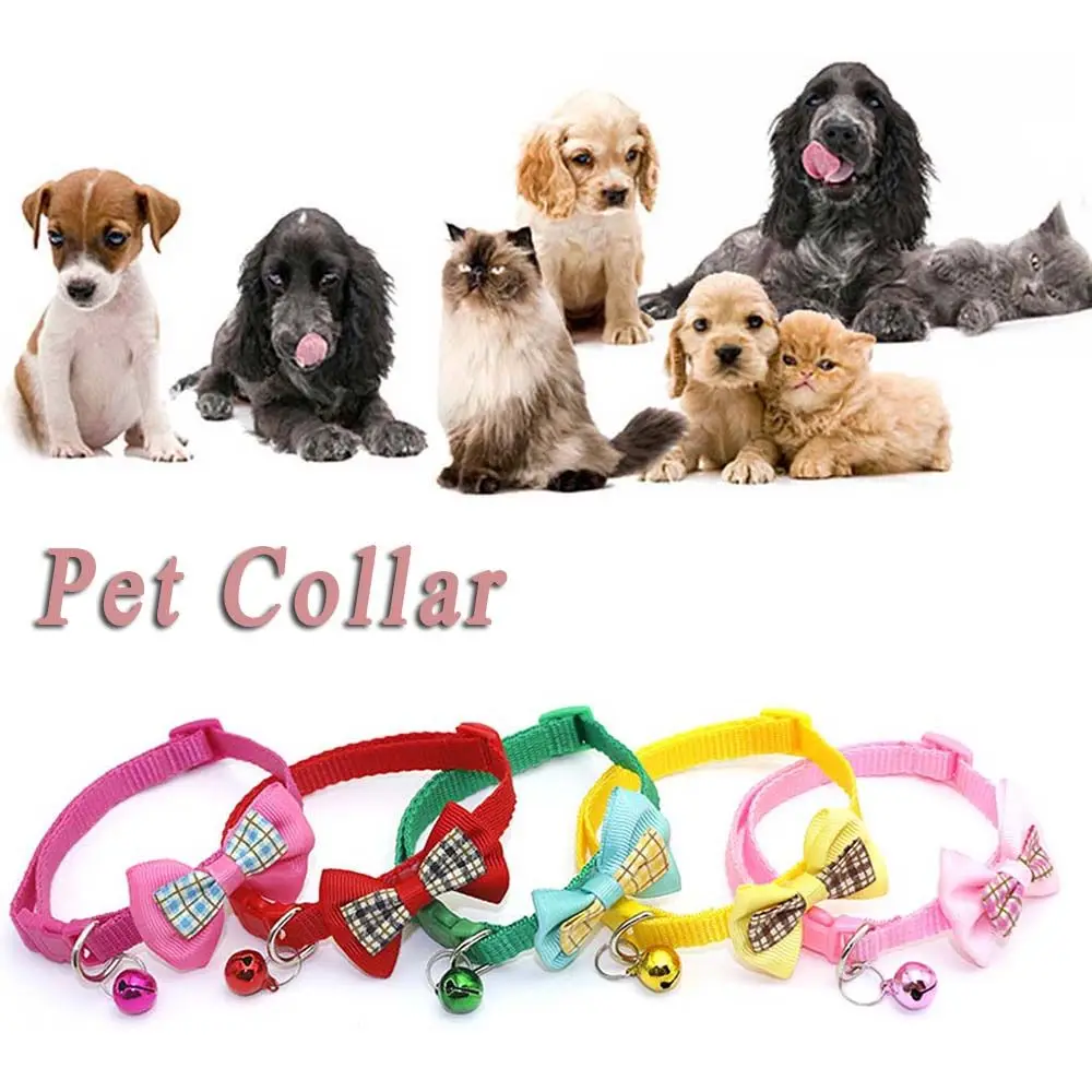 

Bell Adjustable For Puppy Kitten Bowknot Plaid Dog Accessories Pet Collar Cat Necklace Pet Supplies Cat Collar