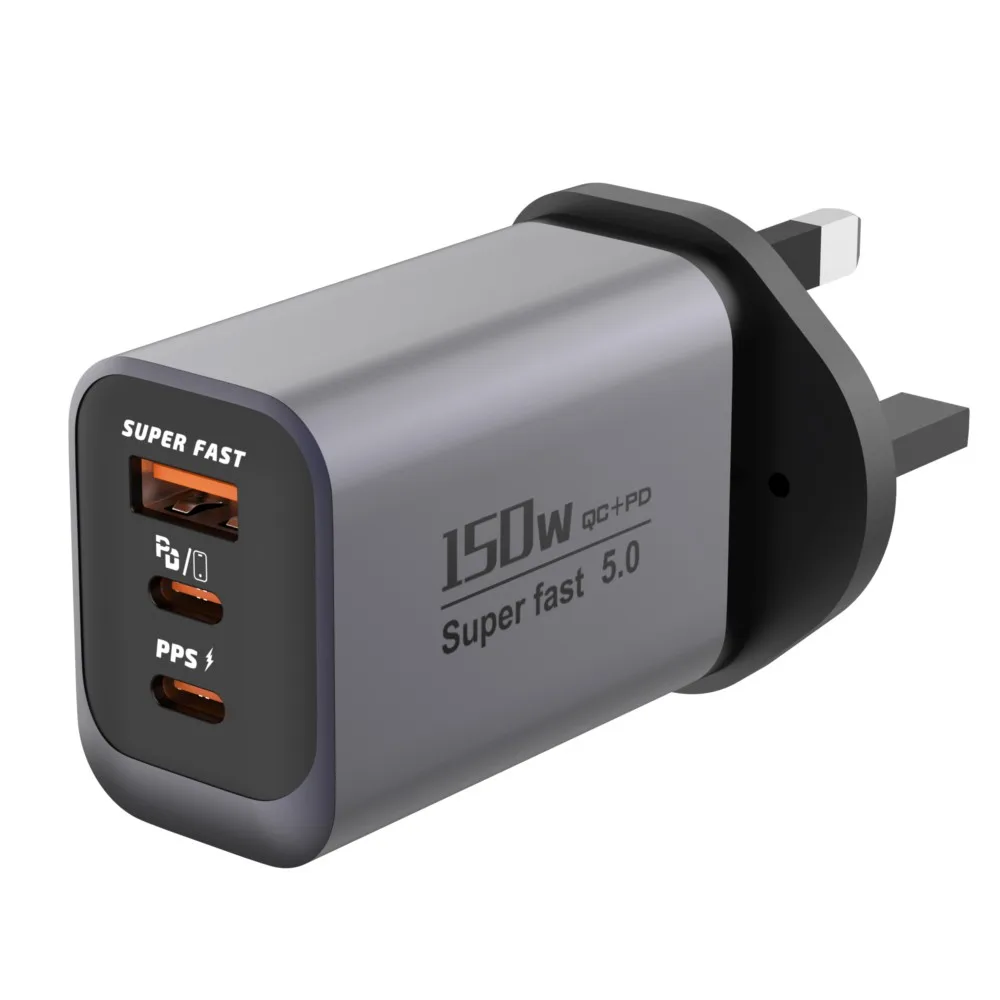 150W GaN Charger UK Plug 3‑Port Wall Charger Adapter PD PPS QC5.0 Super Fast Charging Block For iPhone Samsung Xiaomi Laptop