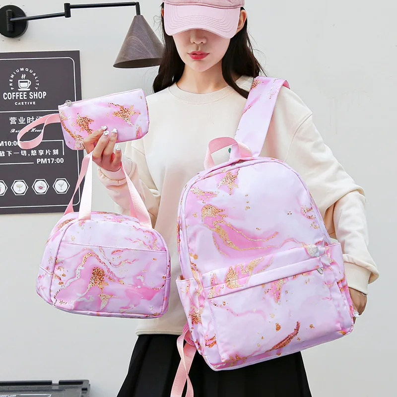 Gradient Color Schoolbag For Girls Boys Multi-function Backpack Primary School bag + Lunch Bag + Pencil case Waterproof Book Bag