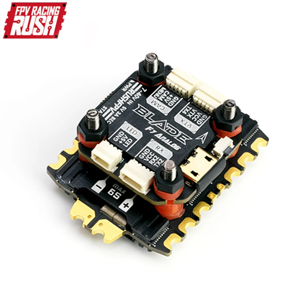 

RUSHFPV RUSH BLADE F722 mini Flight Controller Analog / Digital W/ BLHeli_32 4in1 60A ESC Stack 20x20mm for RC FPV Racing Drone