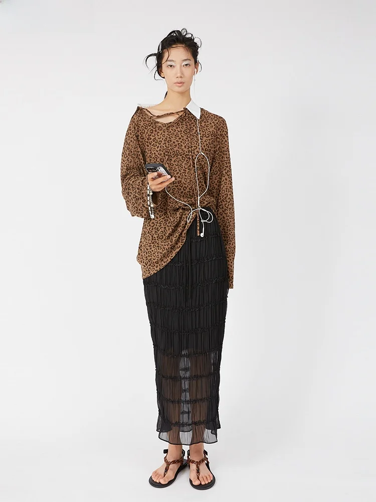 

MDNOTE Leopard Print irt Women's Faion Autumn Winter New Arrival Top Quali Material 00% Other Material Ladies irt