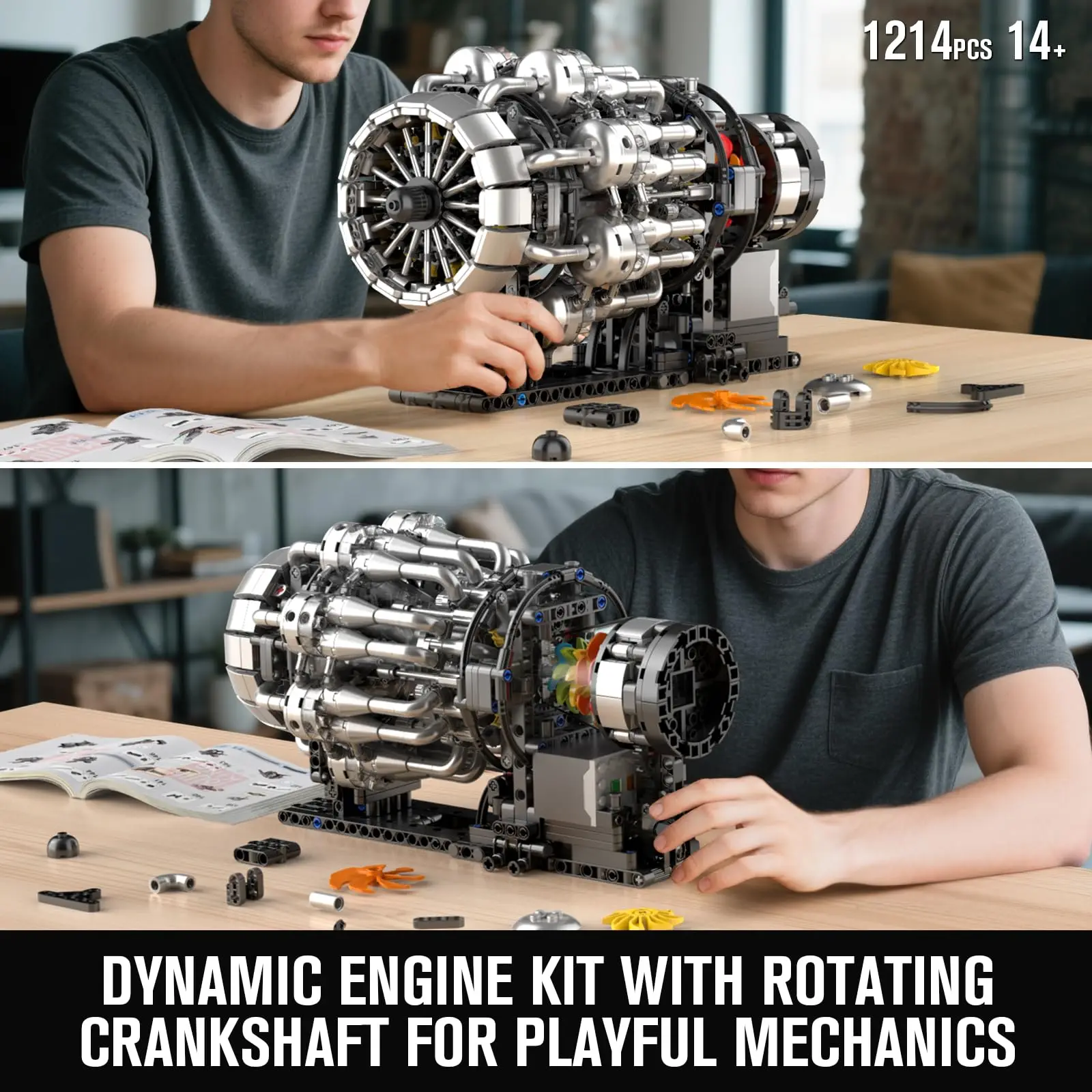ตัวต่อ Mould King 10216 รุ่นเครื่องยนต์เทอร์โบเจ็ท - ชุดตัวต่อ DIY 1214 ชิ้น ของขวัญ STEM สำหรับวัยรุ่นและผู้ที่ชื่นชอบการบิน