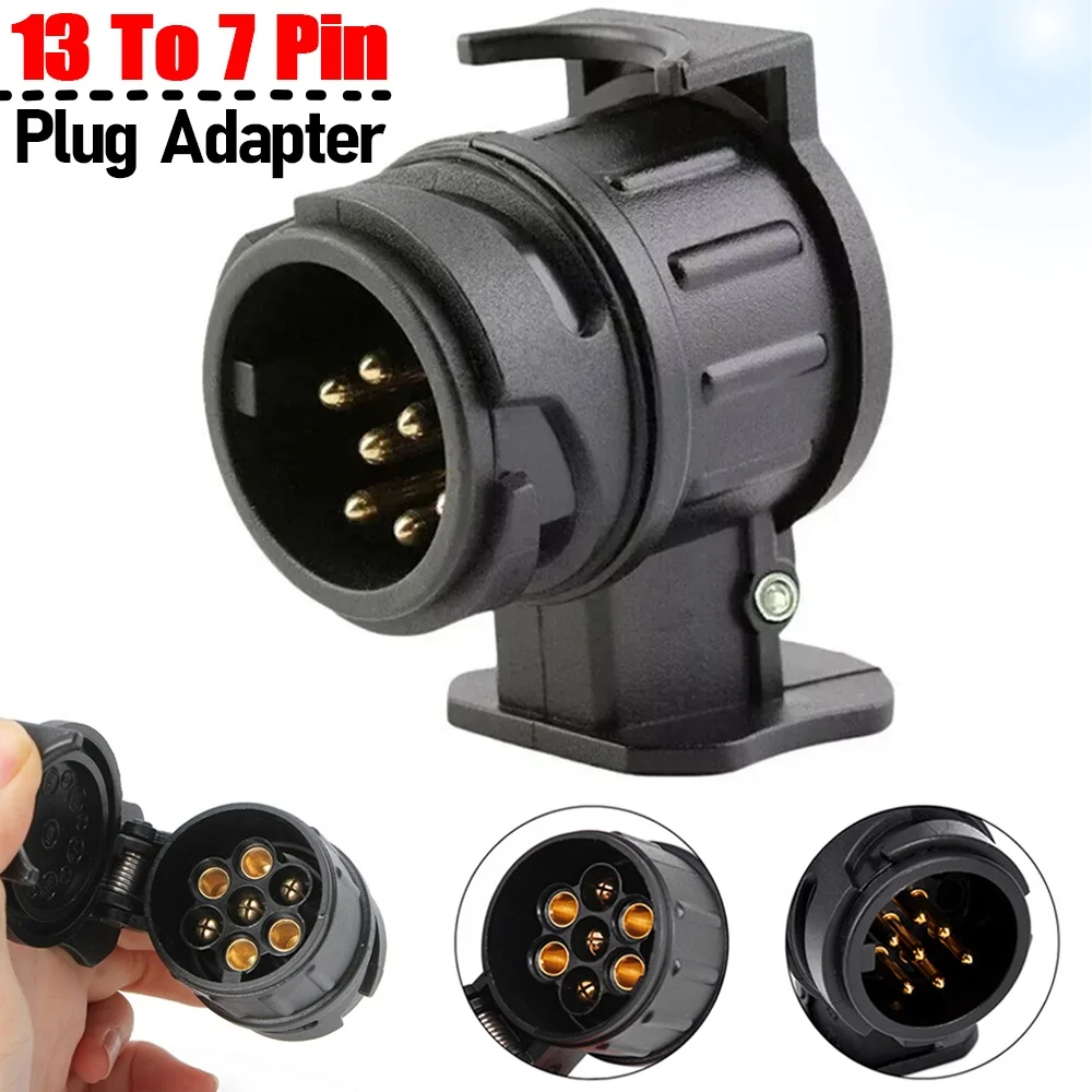 13 To 7 Pin Plug Adapter Trailer Connector Caravan Truck Towing Plug Adapter 12V Waterproof Electric Socket Converter Car Parts