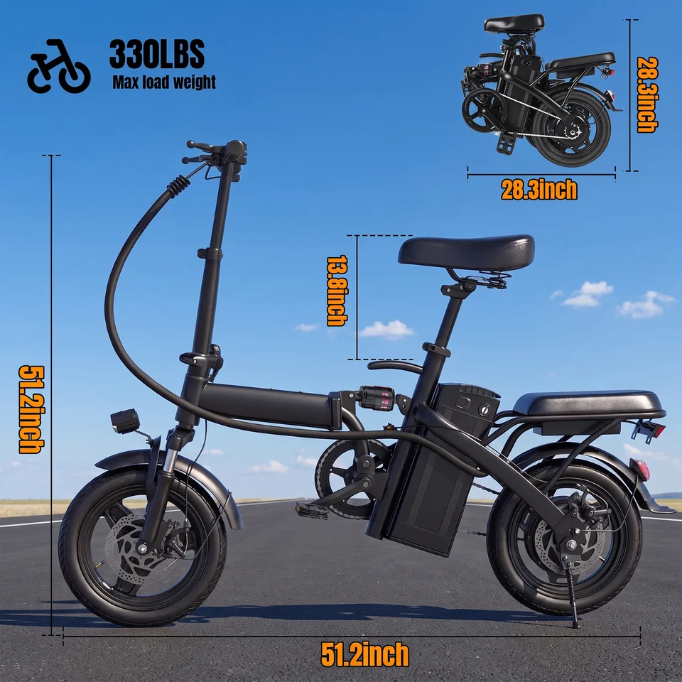 560W Electric Bikes for Adult,24MPH,14inch Folding Electric Bike,48V10.4AH Removable Battery,Multi-Shock Absorption Electric Bicycle image 9