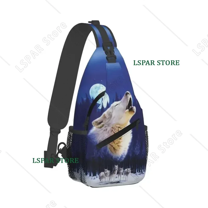 Custom Wolf Roar Sling Crossbody Backpack Men Custom Moon Animal Moonlight Chest Shoulder Bag for Traveling Daypack