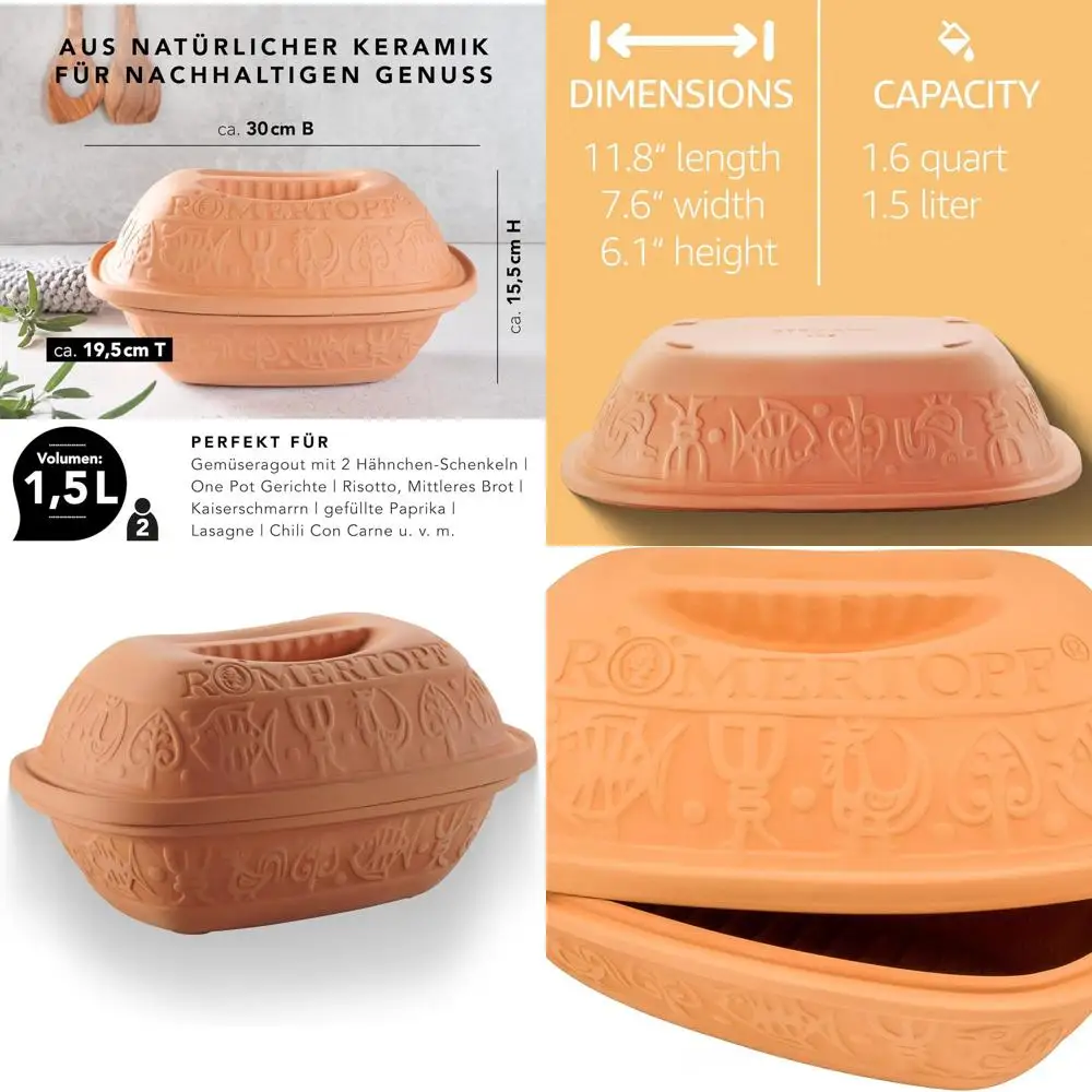

Versatile Non-Stick Clay Roaster | 1.6 Quart Health Pot for 2 | Dutch Oven Cooking