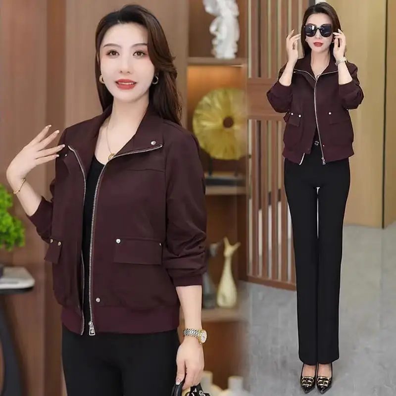 

Fashion Coat Ladies Spring Autumn 2026 New Temperament Collar Windbreaker Jacket Short Korean Outwear Women Joker Overwear Top