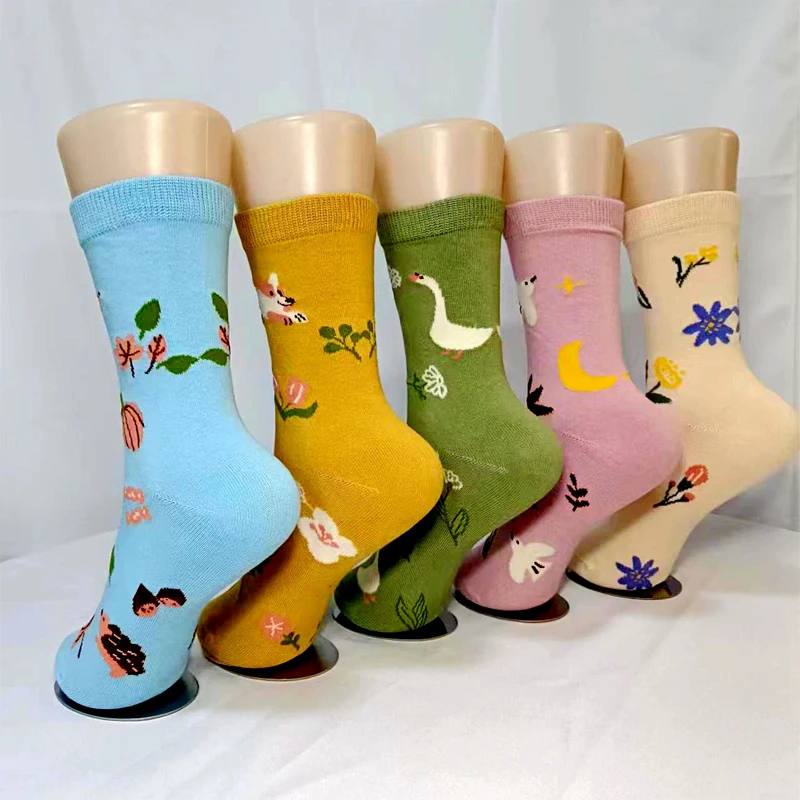 Cute Women's Socks Japanese Harajuku  Classic Breathable Socks Cartoon Animal Hedgehog Dog Bird Goose Fun Casual Socks GIrl Gift