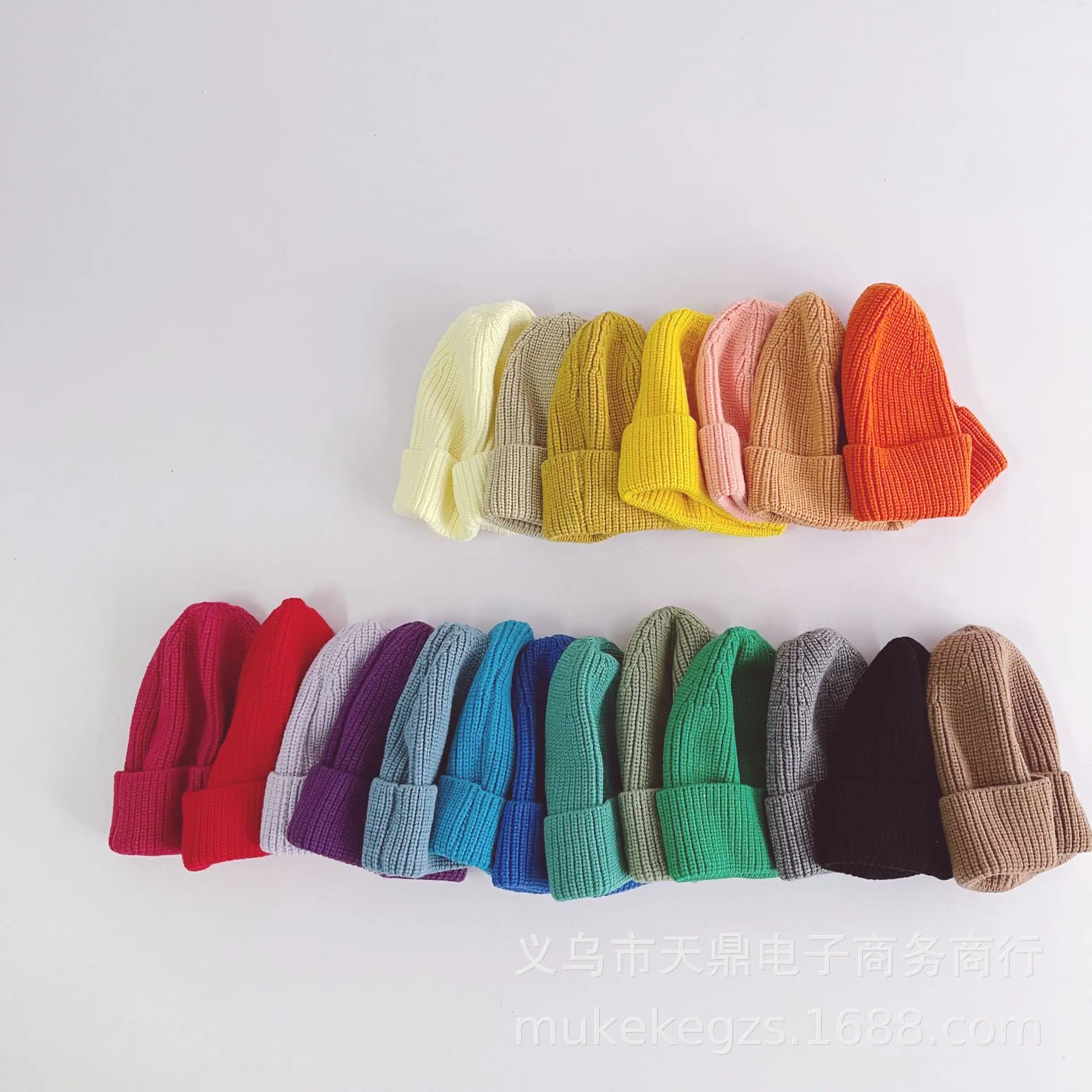 INS Wind Cream Color Children's Knitted Hat Fresh Solid Vertical Curled Cute Baby Pullover Hat