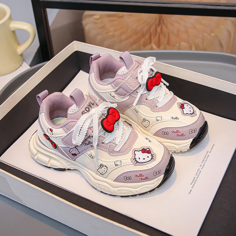 

Kids'Casual Shoes Sneakers Cartoon Hello Kitty Bow PU Leather Spring Shoes For Girls Anti-slip Breathable Pink ​gray​ Sh