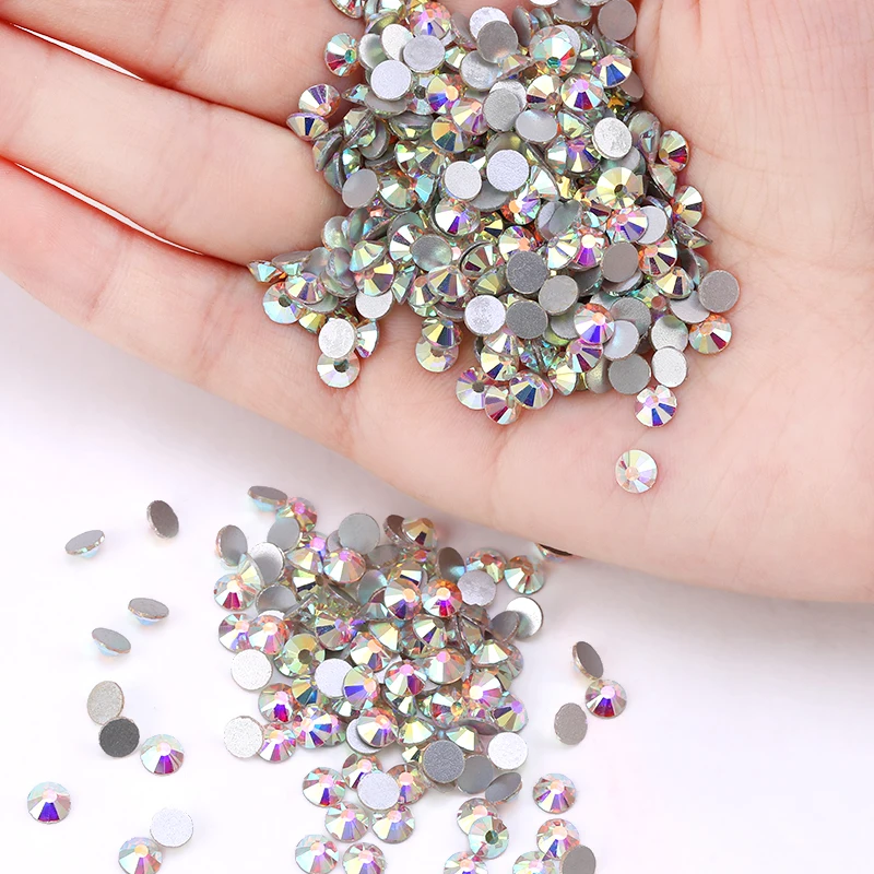 QIAO Wholesale SS3-SS20 Top Quality Crystal AB Rhinestones Glass DIY Non Hotfix Flatback Nail Rhinestone Glue On Glitter Strass