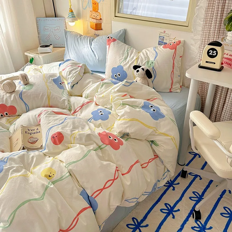 

Пододеяльник с цветочным принтом Ins Стиль принцессы, одеяло с мультяшным цветком, комплект простыней размером 1,5/1,8 м, комплект постельного белья, детский домашний декор, постельное белье