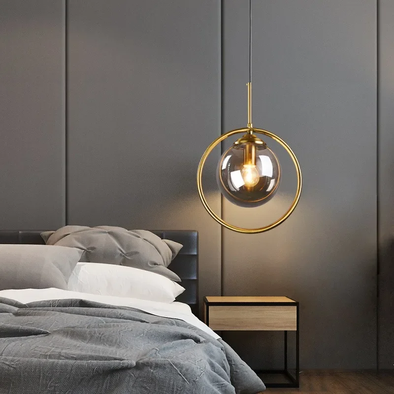 

Creative Single Head Glass Chandelier Nordic Lighting Fixtures Modern and Minimalist Magic Bean Bedroom Bedside Lamp