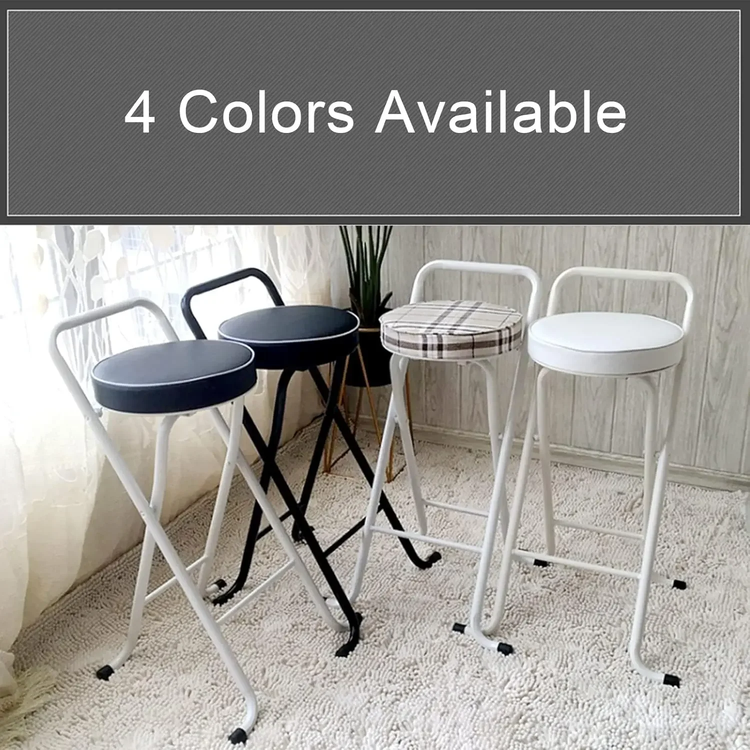 [¡Mejor vendedor, ¡Compre ahora! ] Taburete de bar plegable, taburete plegable portátil de alta resistencia, taburetes de bar altos para interiores con asa 300 libras Ca
